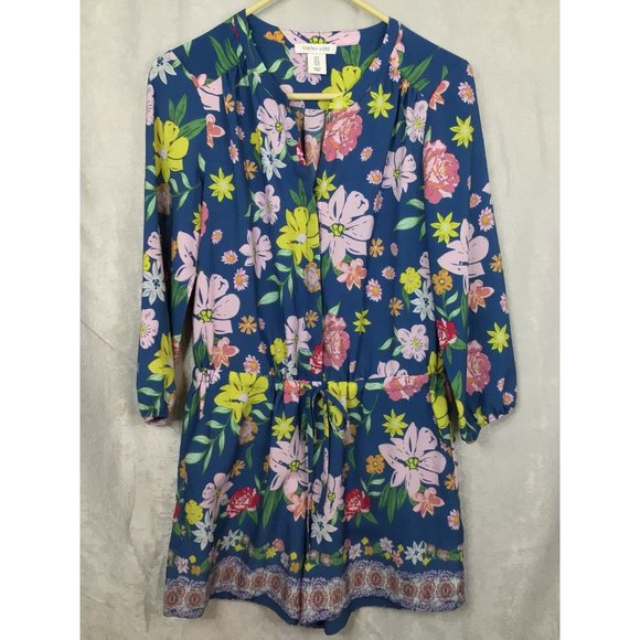 Tabitha Webb Floral Print Romper Shorts Size 4 Blue/Pink - Picture 7 of 9